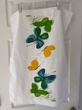 Vera Neumann Vintage Butterfly Linen Blend Tea Towel - MCM Ladybug Signed